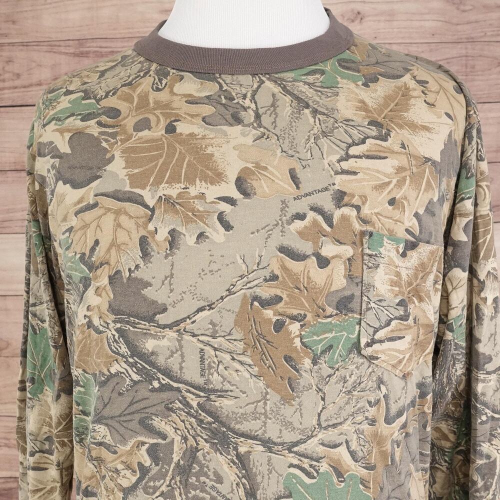 VINTAGE Advantage Camo Shirt Large Long‎ Sleeve Pocket Hunting SINGLE STITCH